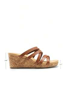 Women's Dressy Slip On Casual Comfort Cork Strappy Platform Slides Summer Wedge Sandals - 棕色 - 查看 7