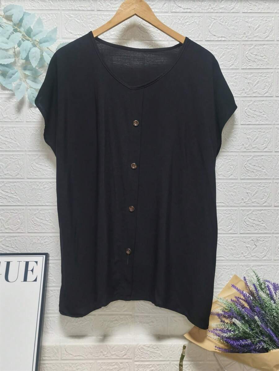 Plus Size Women Tops - 黑色 - 查看 1