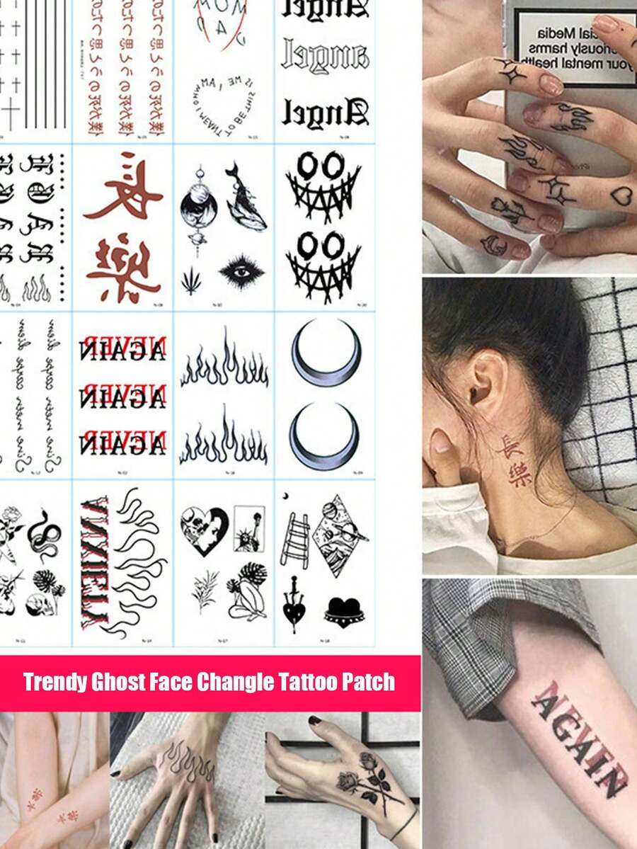 Kit Temporal De Tatuajes Con 20 Piezas Y Letras Inglesas Para Tatuajes En El Brazo, Pecho Y Cara - Multicolor - Ver 1