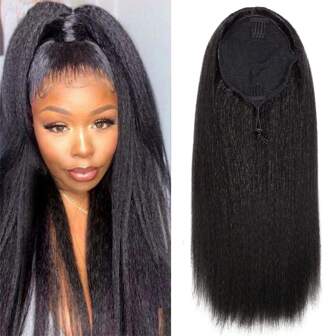 Kinky Rak Hästsvans Extension , Afro Lockigt Dragsko Hästsvans 20 tum Lång Kinky Rak Hästsvans Extension Syntetisk Ponny Analplugg för vestibul Hårextension