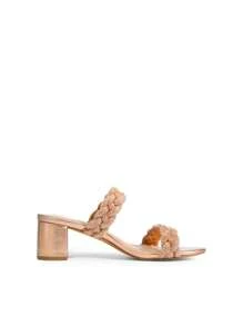Women Summer Chunky Low Heeled Mule Sandals With Two Braided Strap, Minimalist Low Heels Open Toe Summer Sandals - 玫瑰金-萊茵石 - 查看 6