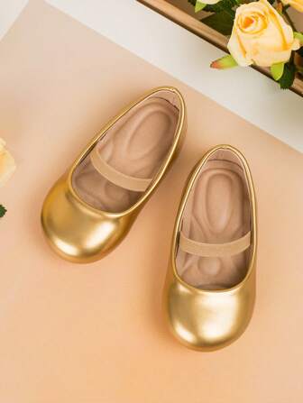 1 Pair Spring/Summer Outdoor Anti-Slip First Walking Shoes For Infants, With Massaging Insole And Elastic Band, Solid Color Patent Leather