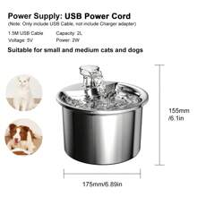 1 Distributeur D'eau Rond Pour Animaux De Compagnie En Acier Inoxydable De 2 L (ft333) Avec Alimentation Usb, Système De Filtre À Circulation Automatique. Pompe À Eau Silencieuse Et Réglable Avec Résistance À La Corrosion Pour Éviter La Mousse. Convient Aux Chats Et Aux Chiens.