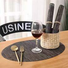 1件西式餐飲隔熱墊,防水網布和pvc橢圓桌墊,適用於杯子和盤子 - 棕色 - 查看 3