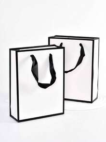 5入組白色禮品包裝紙袋,附手把,適用於手工藝品、雜貨、購物、生日派對、婚禮接待、零售包裝袋 - 黑與白 - 查看 6
