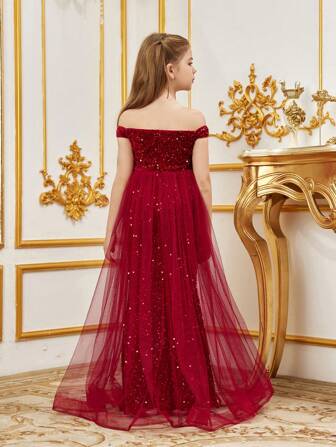 Luxury Off-Shoulder Sequin Mermaid Party Dress - Floor-Length Fitted Sheer Evening Gown, Suitable For Special Occasions