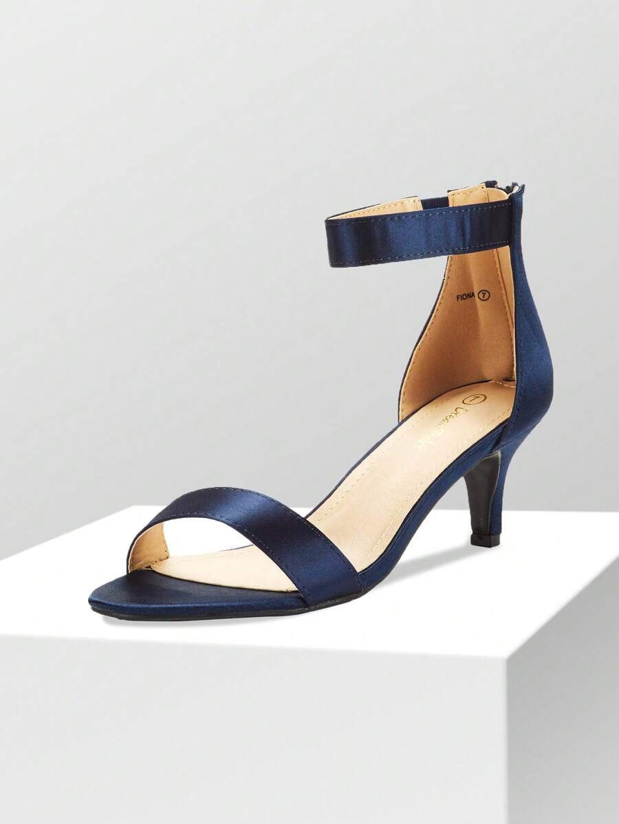 Women Fashion Stilettos Open Toe Pump Heeled Sandals Fashion Ankle Strap Summer Sandals Withe Back Zipper And Adjustable Buckle - Navy Blue - View 1
