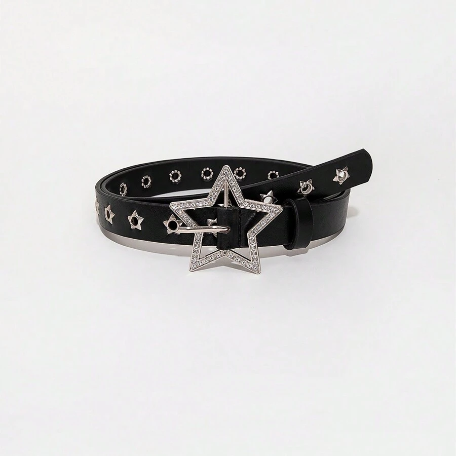 Thắt lưng nữ Y2K Starry Sky Series hình ngôi sao khoét rỗng đính đá sáng bóng, khóa kim loại, phù hợp sử dụng hàng ngày với trang phục quần jean dạo phố mùa hè, đi học mùa thu, mùa thu, Halloween