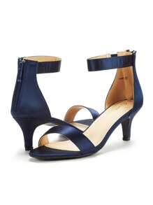 Women Fashion Stilettos Open Toe Pump Heeled Sandals Fashion Ankle Strap Summer Sandals Withe Back Zipper And Adjustable Buckle - Navy Blue - View 4