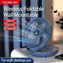 1PC Rechargeable 1200mAh Foldable Desktop Fan Wall Mountable Fan, Portable Air Conditioner, Folding Fan, Table Fan, Small Portable Fan Perfect For Office, Home, Kitchen, Outdoor, 90° Adjustable, Quiet Operation, With Trackless Hook, Three Gears Adjustment, Two Colors Available.