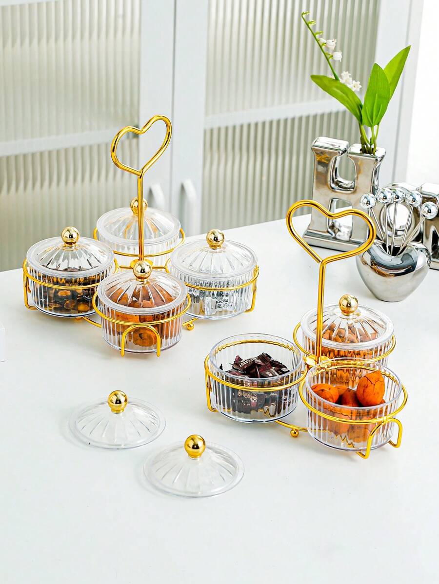 Heart Shaped Handle Snack Plate With Divided Sections For Home, Living