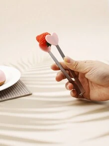 1 tay cầm bằng thép không gỉ và hình trái tim Đầu silicon đựng thức ăn mini với đầu màu hồng - Nhiều màu - Xem 5