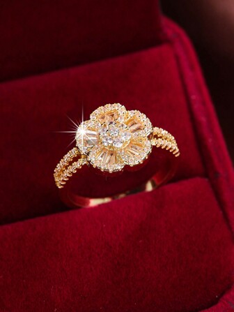 1枚精緻桃花設計時尚女士銅戒指