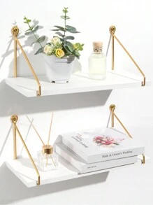 SUMGAR Wandregal Weiß Holz Metall Gold, moderne Regale für Badezimmer, Wohnzimmer, 2er-Set.