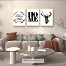 Bộ 3 bức tranh trang trí chủ đề Hươu và "HOME", trang trí nhà theo phong cách tối giản, tranh treo tường theo phong cách Bắc Âu cho phòng ăn và khách sạn, phòng ngủ theo phong cách INS, chất liệu vải canvas độ nét cao, 3 tùy chọn kích thước, không khung - 50 - Xem 3