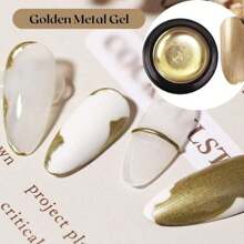 1瓶8ml金色金屬膠,美甲光療指甲油,金銀鏡面包邊勾線拉線繪畫凝膠,鏡面凝膠可塗可畫線條,法式效果美甲,藝術甲油 - 金色 - 查看 1