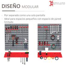 DURHAND Estantería de Pared con Sistema de Almacenamiento 95,5x23x53,5 cm Soporte de Herramientas con 54 Piezas 50 Ganchos para Taller Garajes Rojo y Gris