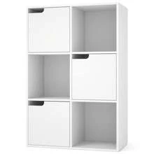 Furchen Estante branca, prateleira de armazenamento de madeira, 6 compartimentos, 3 portas, Adequado para escritório, estudo, sala de estar, branco, 60x29x90cm - Branco - Ver 7