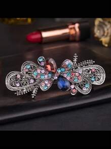 1pc Dark Color Spring Clip Hair Clip For Women, Zinc Alloy, Fashionable & Elegant Hair Accessory With Rhinestone, Adult Women, Simple & Anti-Slip Hairpin, Suitable For Parties, Shopping & Commuting Boho, School Stuff, Looks Of Party, Hair Accessories - Multicolor - View 22