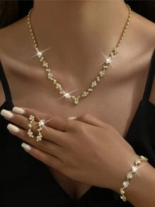 4 pièces Femme Set De Bijoux Avec À Strass Incrusté Colliers , Boucles D'oreilles , bracelets , Mariage Accessoire