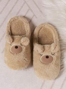 Cartoon Graphic Fuzzy Novelty Slippers - Khaki - View 5