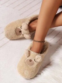 Cartoon Graphic Fuzzy Novelty Slippers - Khaki - View 1