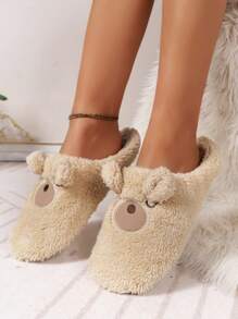 Cartoon Graphic Fuzzy Novelty Slippers - Khaki - View 4
