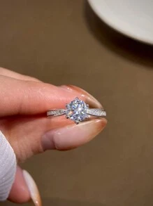 Newsoul 1PC Luxury Real 1CT Moissanite Rhinestone Rings For Women 925 Sterling Silver Wedding Engagement Eternal Promise Ring Fine Jewelry Anniversary Gift Bridal Jewelry - Silver - View 2