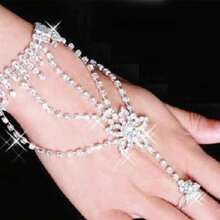 Hand Bangle Chain Link Finger Ring Bracelet Wedding Dress Accessories Hand Jewelry - Silver - View 5