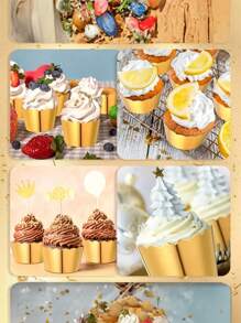 12 Stücke verdickte Spitzenfolien Cupcake Backförmchen aus Goldfolie, Einwegpudding- und Dessertbehälter, geeignet für Brot, Kuchen, Torte, Picknick, Mahlzeit, Dessert und Partys sowie Hausbacken