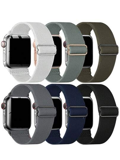 Set de 6 piezas Bandas de reloj tejidas de un solo bucle, compatibles con Ultra de 38 mm, 40 mm, 41 mm, 42 mm, 46 mm, 44 mm, 45 mm, 49 mm, unisex; Bandas de reloj elásticas de nailon universal de 18 mm, 20 mm, 22 mm, compatibles con Galaxy Watch/ Watch/Garmin Watch/Amazfit Watch/ Watch/Redmi Watch; Correa de reloj deportiva de nailon suave y ajustable, compatible con Fitbit Versa2 Versa3 Versa4