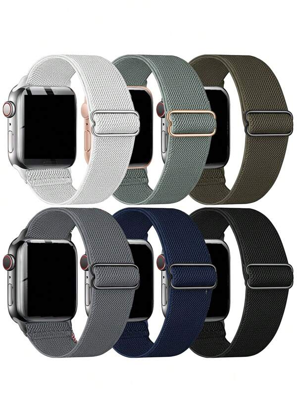 6 Pcs/Set Braided Solo Loop Compatible With Apple Watch Band Ultra 38mm 40mm 41mm 42mm 46mm 44mm 45mm 49mm For Women Men,18mm20mm22mm Universal Nylon Stretchy Strap Wristband Compatible With Sam Galaxy Watch/Hua Wei Watch/Garmin Watch/Amazfit Watch/Xiao Mi Watch/Redmi Watch, Soft Adjustable Nylon Breathable Sport Band Bracelets Compatible With Fitbit Versa2 Versa3 Versa4
