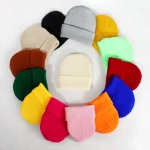 1頂無性別純色針織帽,捲邊款式,戶外騎行保暖頭套,冬季時尚休閒丙烯酸帽 - 彩色 - 查看 1