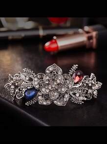 1pc Dark Color Spring Clip Hair Clip For Women, Zinc Alloy, Fashionable & Elegant Hair Accessory With Rhinestone, Adult Women, Simple & Anti-Slip Hairpin, Suitable For Parties, Shopping & Commuting Boho, School Stuff, Looks Of Party, Hair Accessories - Multicolor - View 4
