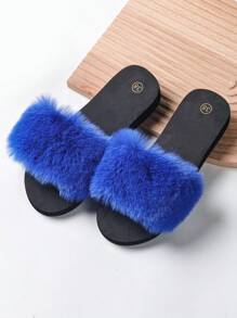 Women's Plush Solid Color Decorative Slippers, Leisure Style Four Seasons Eva Sole Flat Slippers - Blue - View 1
