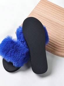 Women's Plush Solid Color Decorative Slippers, Leisure Style Four Seasons Eva Sole Flat Slippers - Blue - View 2