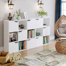 Furchen Estante branca, prateleira de armazenamento de madeira, 6 compartimentos, 3 portas, Adequado para escritório, estudo, sala de estar, branco, 60x29x90cm - Branco - Ver 4