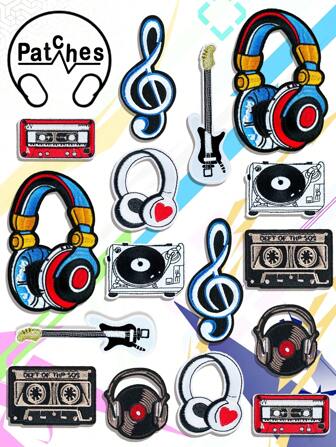 16 Pezzi Applicazioni In Stile Vintage Di Ricamo Con Chitarra, Cuffie, Note Musicali, Per Stiratura, Cucito E Decorazione Di Vestiti, Scarpe, Cappelli, Borse, Giacche, Ecc.