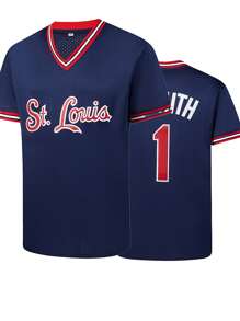 1pc Men's Blue Baseball Jersey Loose Sports T-Shirt With Embroidery - Blue - View 1