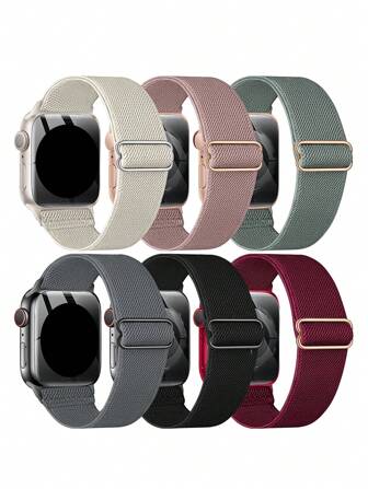 6pcs/Set Woven Single Loop Watch Band, Compatible With Apple Watch Ultra 38mm 40mm 41mm 42mm 46mm 44mm 45mm 49mm, Suitable For Men & Women, 18mm 20mm 22mm Universal Nylon Stretchy Strap Wristband Compatible With Samsung Galaxy Watch/ Watch/Garmin Watch/Amazfit Watch/ Watch/Redmi Watch, Soft Adjustable Nylon Breathable Sport Band Bracelets Compatible With Fitbit Versa2 Versa3 Versa4