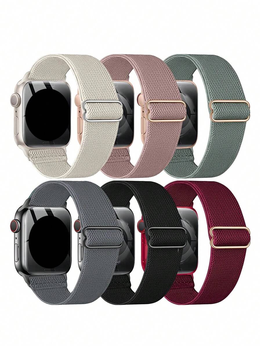 6条/套编织单环表带,兼容 Ultra 38mm 40mm 41mm 42mm 46mm 44mm 45mm 49mm,男女通用;18mm 20mm 22mm通用尼龙弹力表带,兼容三星Galaxy Watch/Garmin Watch/Amazfit Watch/Redmi Watch;柔软可调节尼龙透气运动表带,兼容Fitbit Versa2 Versa3 Versa4 - 彩色 - 查看 1