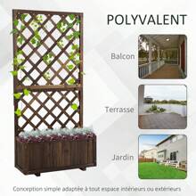 Outsunny Jardinière avec Treillis - bac à Fleurs - jardinière sur Pied - dim. 72,5L x 31,5l x 149,5H cm Inserts d'irrigation Inclus Bois Sapin traité carbonisation