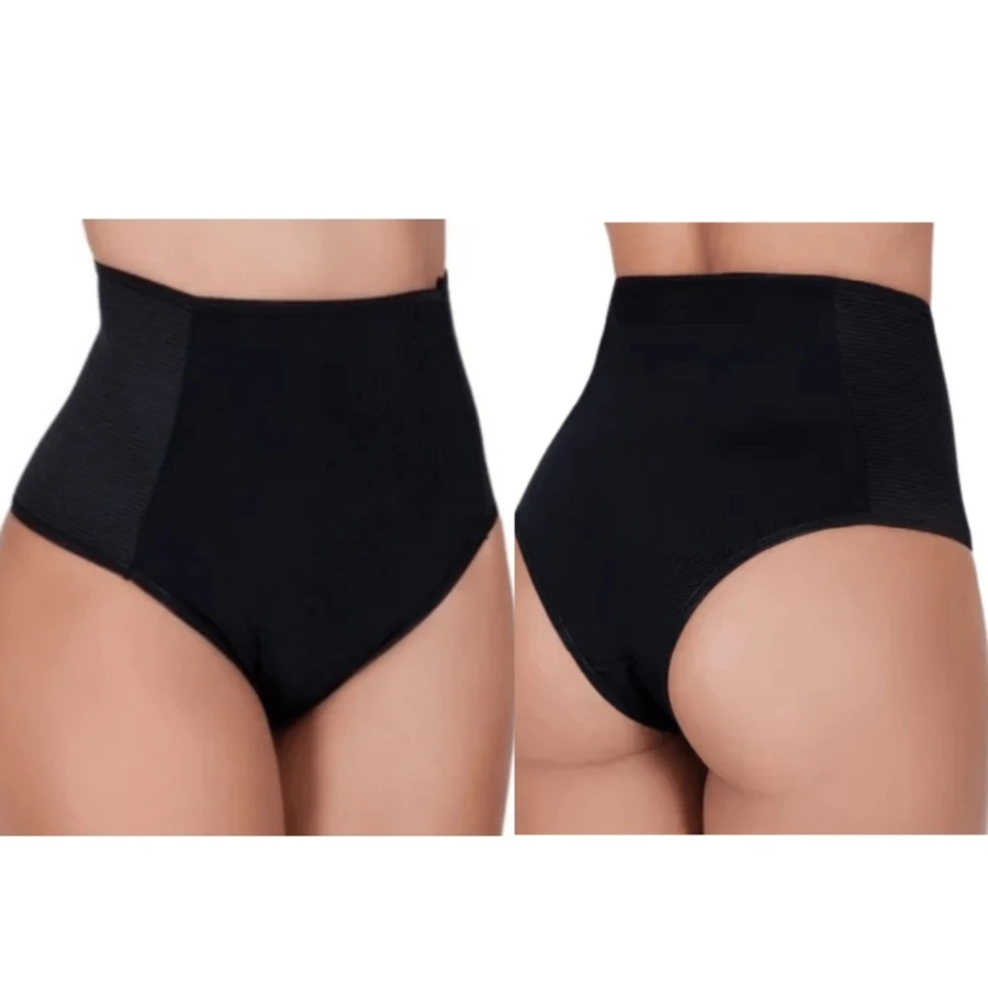 KIT 2 Calcinhas Cinta Modeladora (P ao 52) Plus Size | Pós Parto Cinta Cós Alto Não Marca Culote Vestido Abdominal - Preto - Visão 1