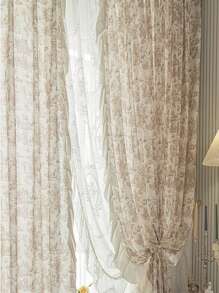 1 Panel Baroque Style Romantic French Jacquard Curtain, Suitable For Bedroom And Home, Daily Dating Luxurious Heavy Workmanship Curtain, Heat Insulation And Anti-Uv, Only Curtain, Sheer Not Included