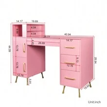 QQD Manicure Table Nail Desk For Nail Tech Glass Top, Beauty Salon Nail Supplies Decor Workstation Acetone Resistant 2 Side Cabinet+4 Drawers+1 Open Cabinet+1 Open Shelf