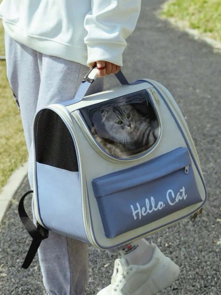 Mochila Transportadora Para Mascotas. Transportin de Viaje Portátil para Gatos con Diseño de Cápsula Espacial - Azul - Ver 1