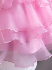 少女新款派對禮服長禮服歐式蕾絲公主婚禮蓬蓬裙 - 粉色 - 查看 6