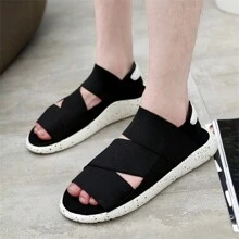 Men's Lace-Up Fabric Strap Sandals - Black and White - View 2