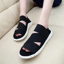 Men's Lace-Up Fabric Strap Sandals - Black and White - View 5