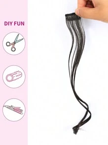 1PC Long Curly Bangs Clips Front Two Side Fringe Hair Extension Natural Synthetic Middle Part Fake Fringe For Women - Black - View 5